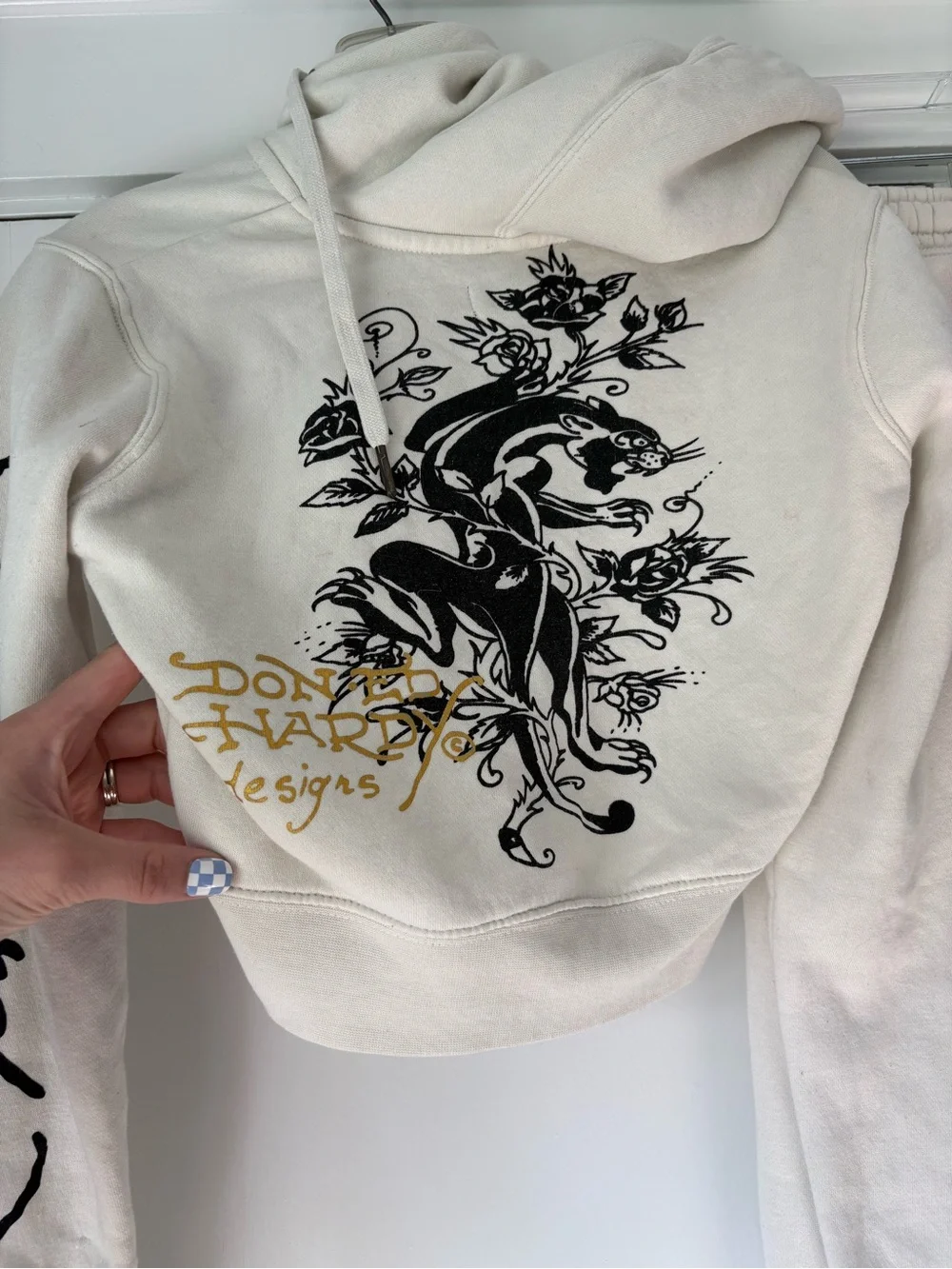 Ed Hardy Y2K Brave Eagle Cropped Wide Leg Ivory Cream Tracksuit Goth Grunge Set